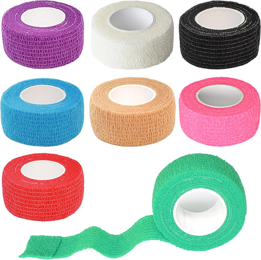 8 Pack 1 in x 5 Yards Cohesive Wrap Self Adhesive Bandage Wrap Elastic Self Adherent Wrap Self Stick Vet Tape for Athletic, Wrist, Ankle, Knees, Pets (Mixed Colors)