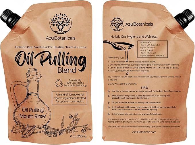 Oil Pulling Blend for Healthy Teeth and Gums with Organic Sesame, Coconut Oil - Organic Clove, Peppermint Vitamin E Oil Mouth Rinse for Fresh Breath Oral Health and Cleaner Teeth and Gums 8 Fl oz