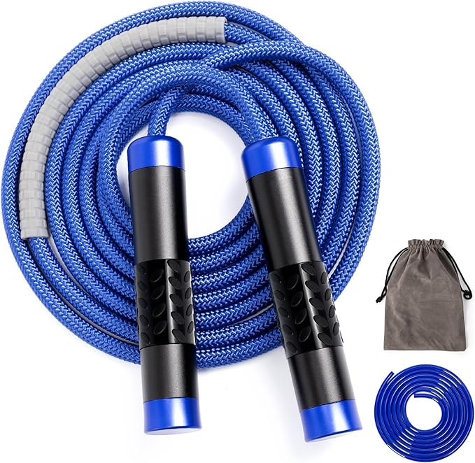 1LB Weighted Jump Ropes for fitness Women Men, Aluminum Handles for MMA, Boxing, CrossFit, Weight-loss Workouts, Tangle-Free Ball Bearing Rapid Speed Skipping Jump Rope with Adjustable 9mm Cotton & PVC Cord
