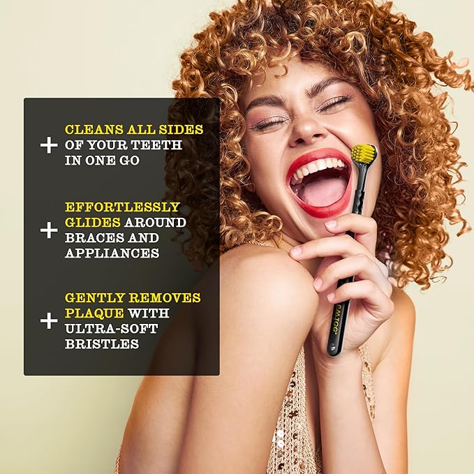 Twice Twice Adult 3D Triple-Head Toothbrush – Ultra-Soft Bristles for Braces, Aligners & Dentures, Advanced 3-Sided Design for Effective Plaque Removal & Complete Oral Care, 2 Count