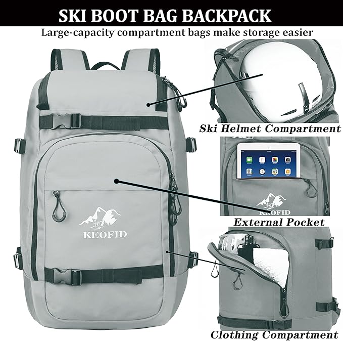 KEOFID 50L Ski Boot Bag Backpack, Waterproof Ski Bag, Travel Backpack for Ski Helmet, Snowboard