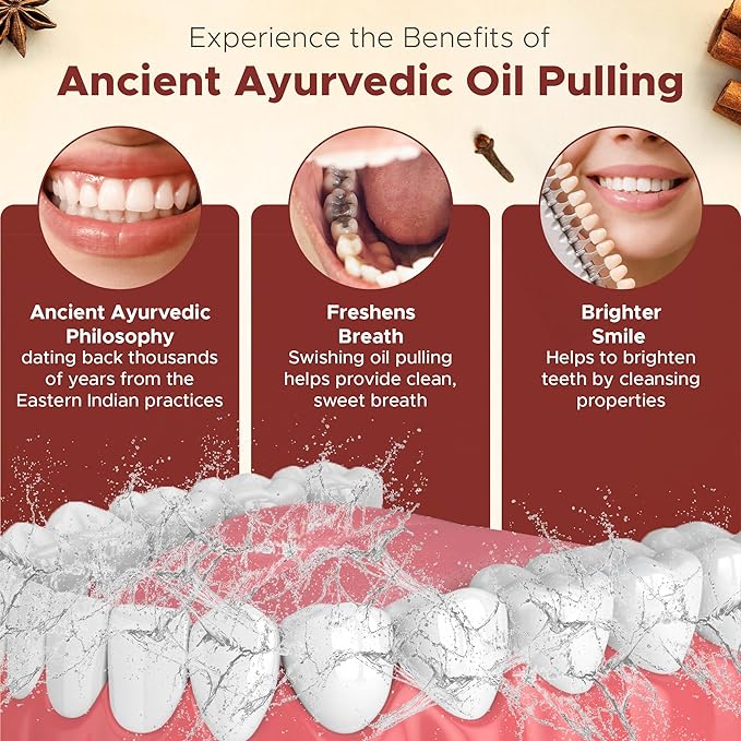 Oil Pulling for Teeth and Gums | Made in USA Cinnamon Flavored Organic Sesame | Ayurvedic Oil Pulling Rinse to Whiten Your Teeth & Freshen Your Breath | Alcohol Free Fresh Breath Mouthwash-8 FL Oz