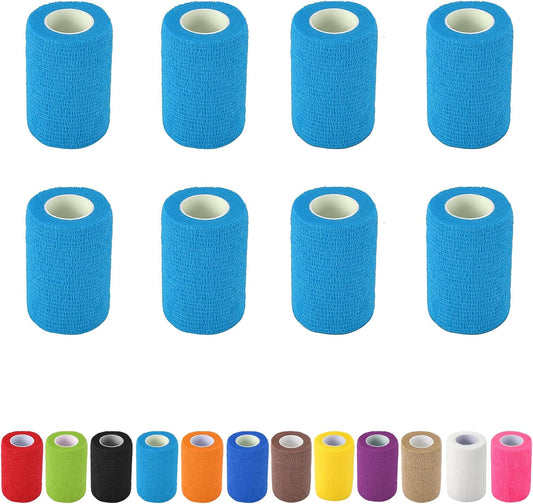 8 Pack Self Adhesive Bandage Wrap, 3 in x 5 Yards Non-Woven Self Adherent Cohesive Bandage, Vet Wrap Wound Tape for Thumb Finger Wrist Knee Ankle, Blue