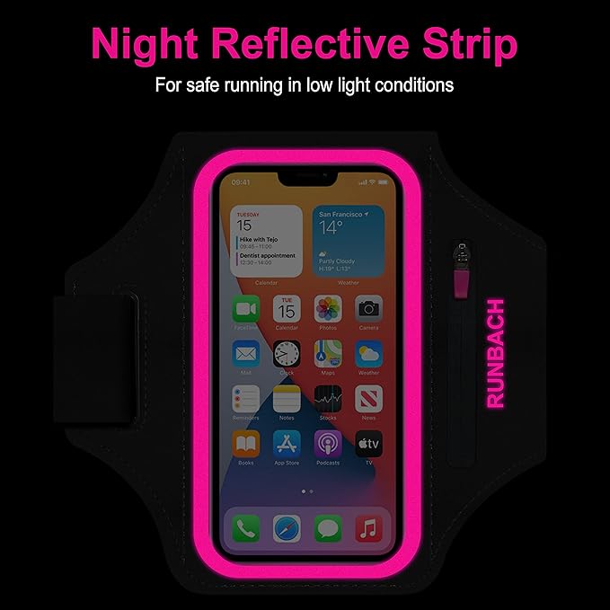 Armband for iPhone 16 Pro Max/16 Plus/15 Pro Max/15 Plus/14 Pro Max/13,12,11,Pro Max/Plus Models,Sport Armband with Zipper Slot for Airpods and Keys (Pink)