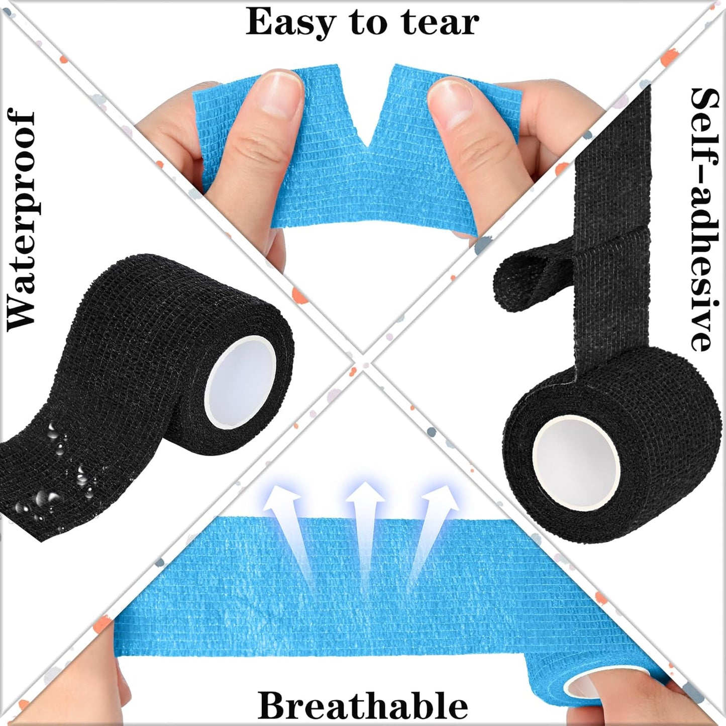 8 Rolls Cohesive Bandage 2” x 5 Yards Self Adherent Bandage Wrap Breathable Vet Tape Elastic Adhesive Bandage for Sports, Wrist, Ankle, Tattoo Wraps(Light Blue)