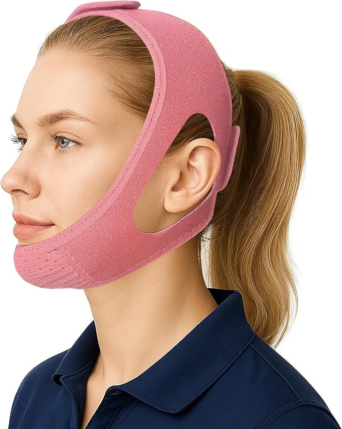 Chin Strap for CPAP Users | Comfortable Mouth Support to Encourage Closed Mouth Positioning Nasal Breathing for Men and Women Who Breathe Through The Mouth During Sleep by PIDOTI (Pink, S-M)