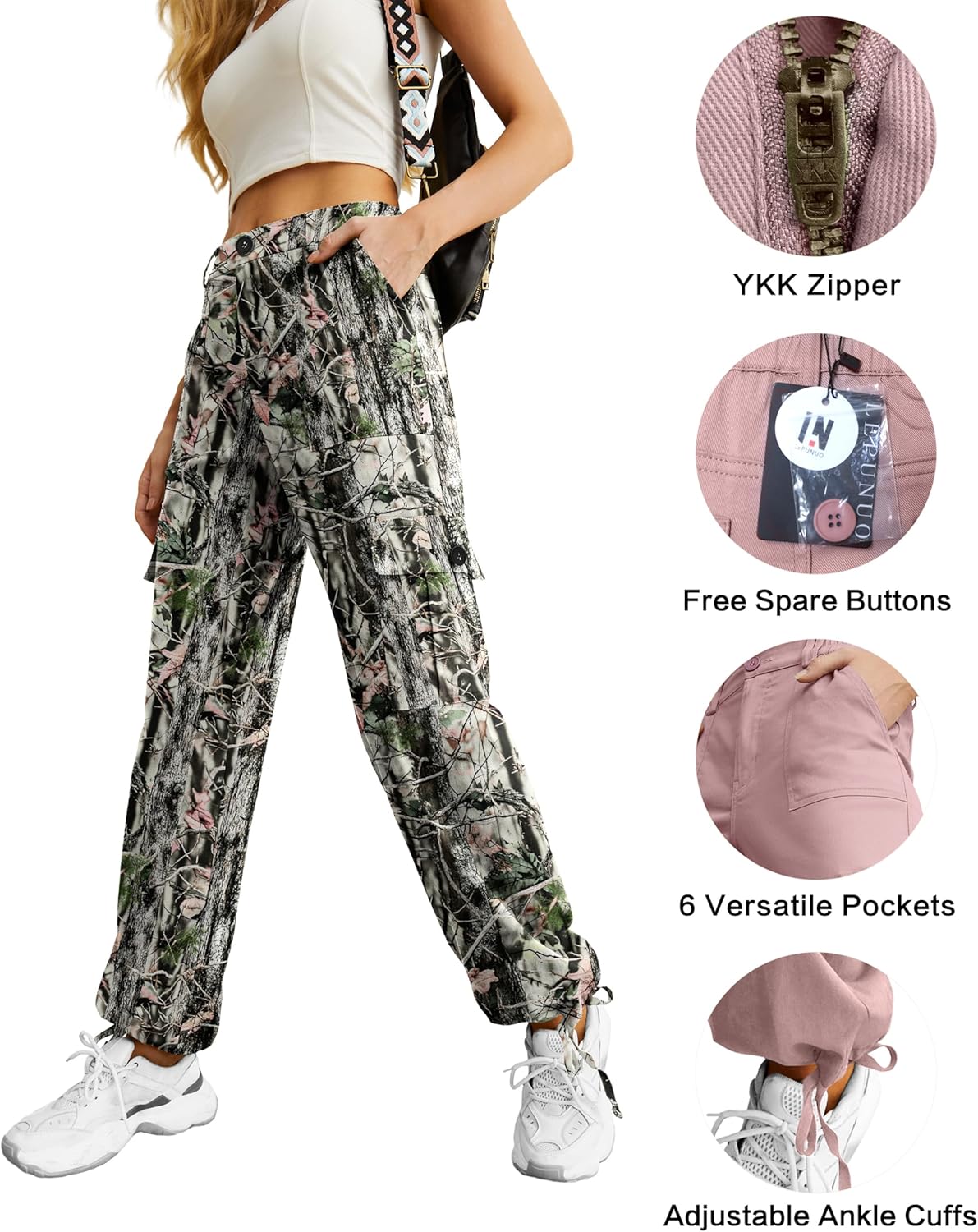 Lepunuo Women's High Waisted Cargo Pants Travel Y2K Streetwear Baggy Stretchy Pants with 6 Pockets Drawstring Ankle Cuffs