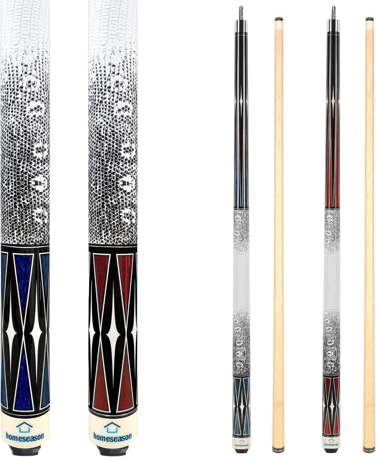 HomeSeason Pool Cue Stick 58" Billiard Cue Sticks 3D Printed Grip Professional Low Deflection Pool Sticks Maple Wood Pool Sticks 13mm Tip