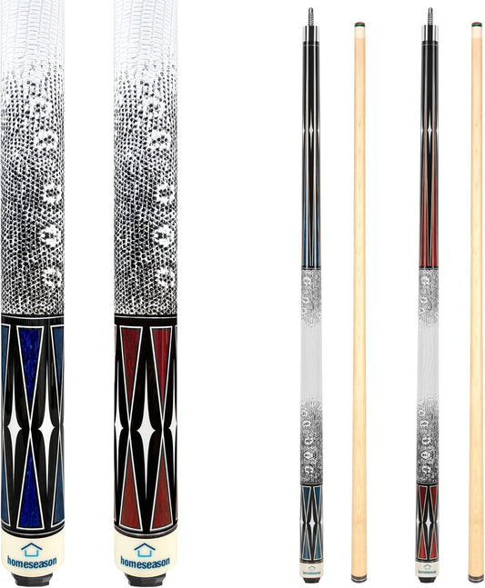 HomeSeason Pool Cue Stick 58" Billiard Cue Sticks 3D Printed Grip Professional Low Deflection Pool Sticks Maple Wood Pool Sticks 13mm Tip