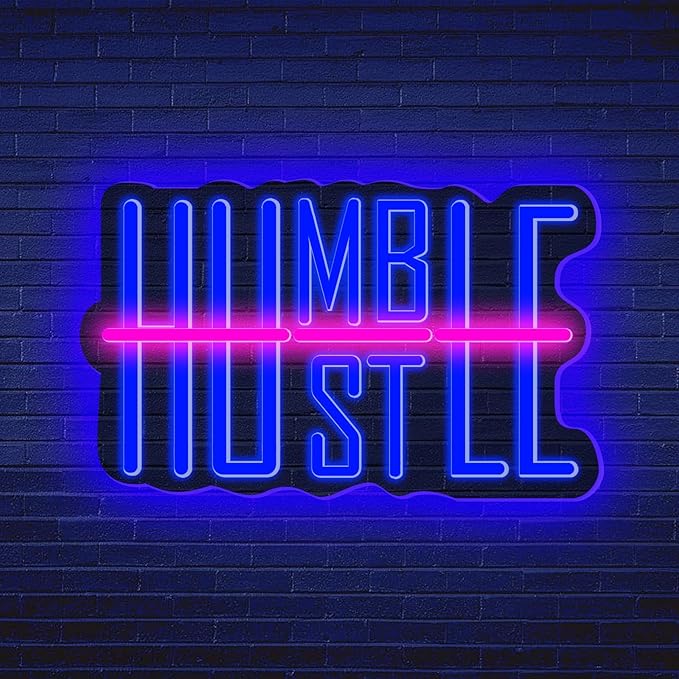 Humble&Hustle Neon Sign Light Up for Wall Decor Hustle Led Sign for Gym Small Acrylic Art Decor for Office Bedroom Decorations 16.54x9.45 inch