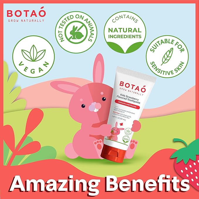 Kids Toothpaste | Natural Strawberry Flavored Anticavity Fluoride Toothpaste Maximum Cavity Protection| EWG Verified, Vegan, SLS Free, Safe to Swallow, Aloe Vera (3Pack)