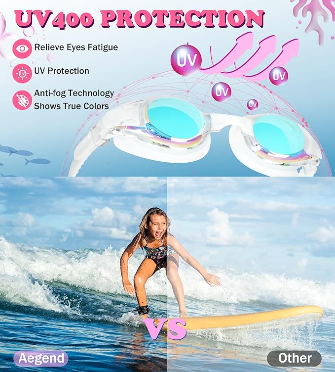 Aegend 2 Pack Kids Goggles, Swimming Goggles for Kids Age 4-16 Boys and Girls Youth, Anti-Fog Waterproof Anti-UV Pool Goggles