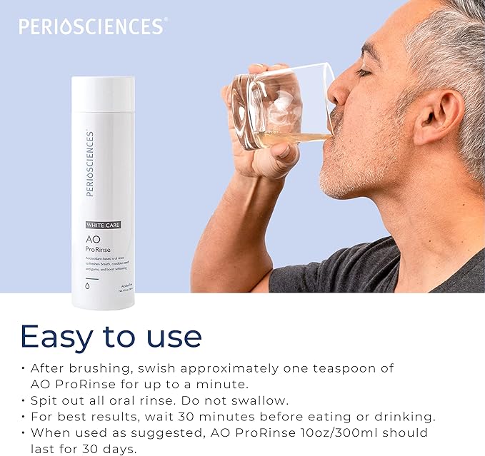 PerioSciences AO ProRinse White Care Whitening Mouthwash with Antioxidants – Oral Rinse for Gum Health, 10 Fl Oz / 300ml