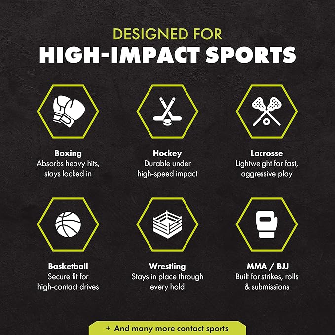 DAMAGE CONTROL High-Impact Mouth Guard – Sports Mouthguard for Boxing, Football, Hockey, Lacrosse & Basketball, Protects Teeth & Jaw, Protective Mouthpiece for Adults & Youth (Adult, Champ)