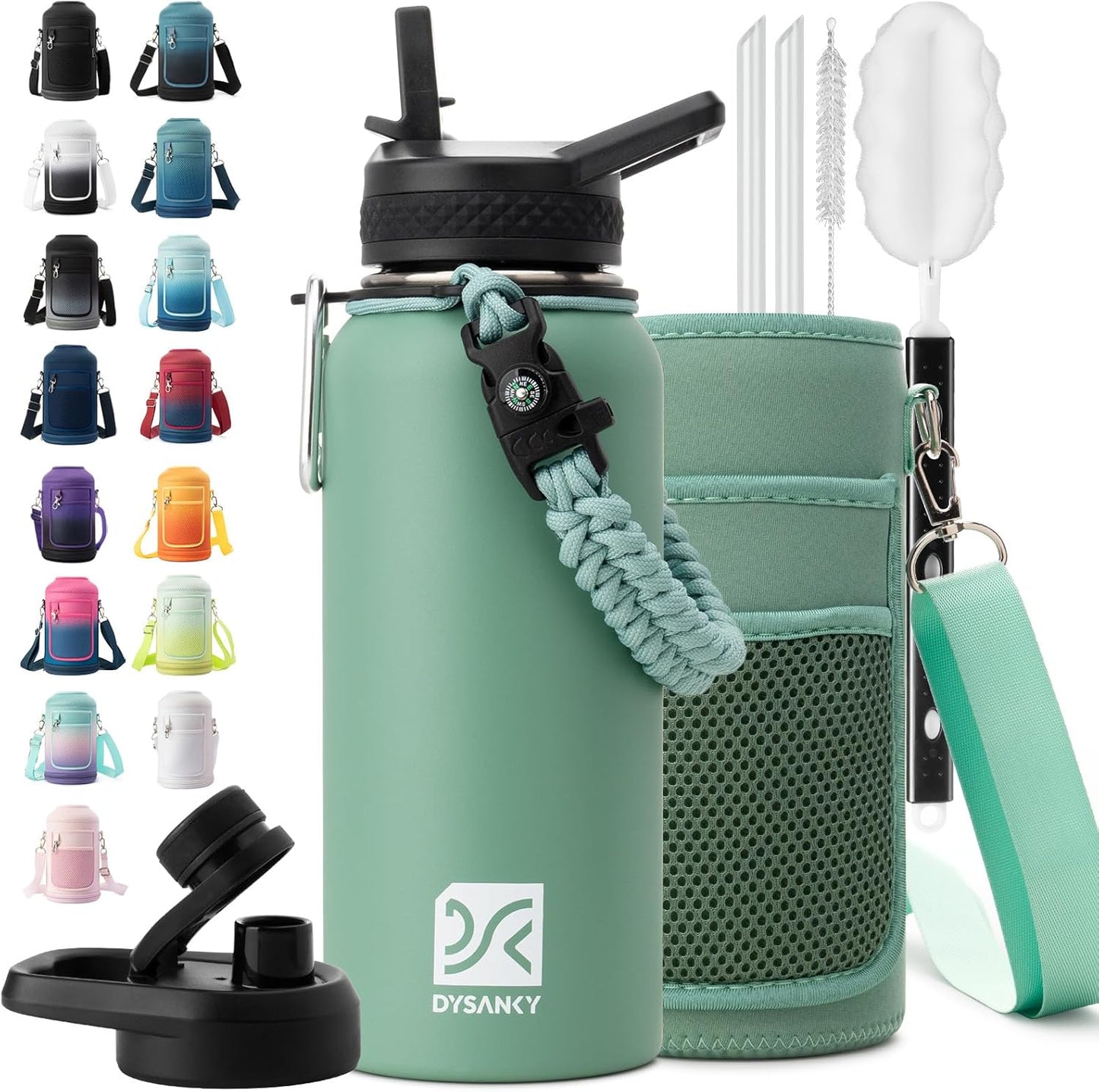 Insulated Water Bottle | Thickened Stainless Steel Vacuum Metal | Portable Sports Water Jug for Gym and Hiking with Straw, Carrier Bag, Handle Strap | BPA-Free 32 oz