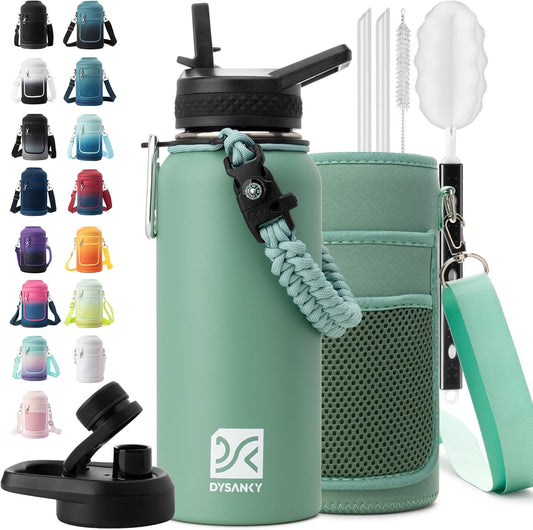 Insulated Water Bottle | Thickened Stainless Steel Vacuum Metal | Portable Sports Water Jug for Gym and Hiking with Straw, Carrier Bag, Handle Strap | BPA-Free 32 oz