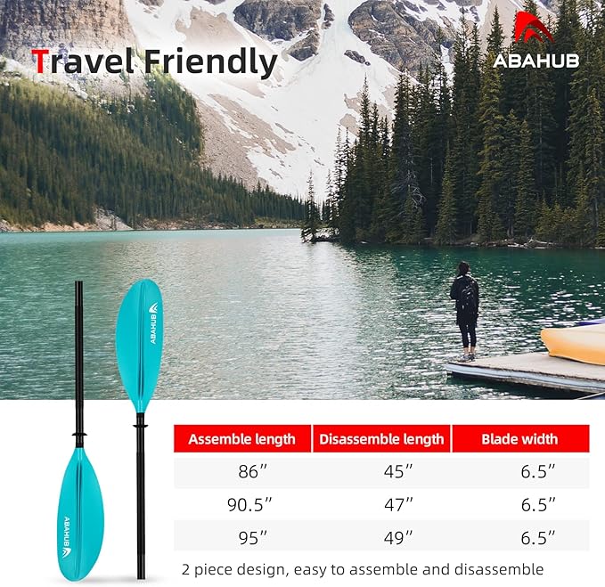 Abahub Kayak Paddle, 90.5 Inches Kayaking Oars for Boating, Canoeing with Free Paddle Leash, Aluminum Alloy Shaft Black/Blue/Green/Orange/Yellow Plastic Blades