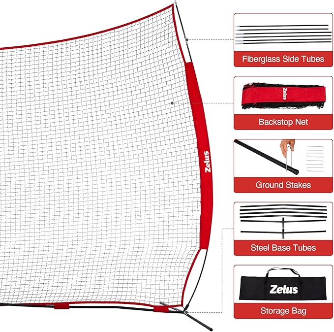 12x9ft / 16x10ft Barricade Backstop Net, Ball Sports Barrier, Practice Net for Baseball, Softball, Lacrosse, Soccer, Basketball and More