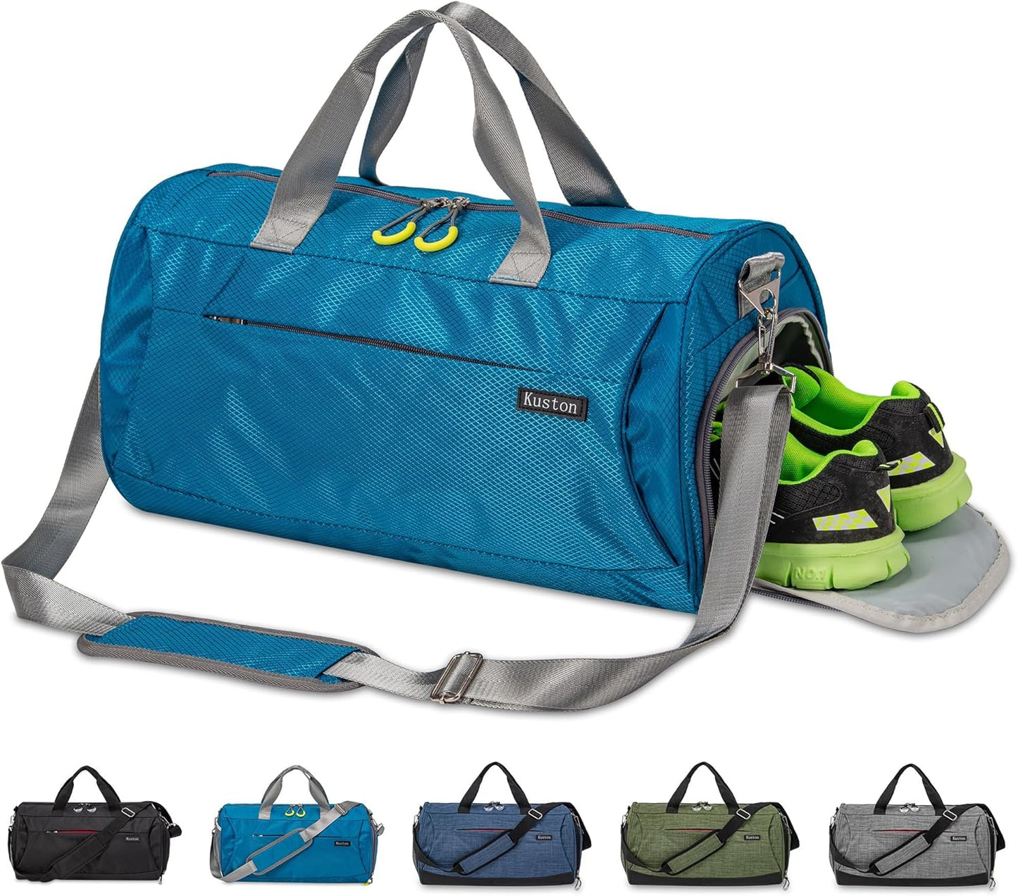 Kuston Sports Gym Bag with Shoes Compartment, Trolley Sleeve and Wet Pocket Gym Duffel Bag Overnight Bag-Upgraded