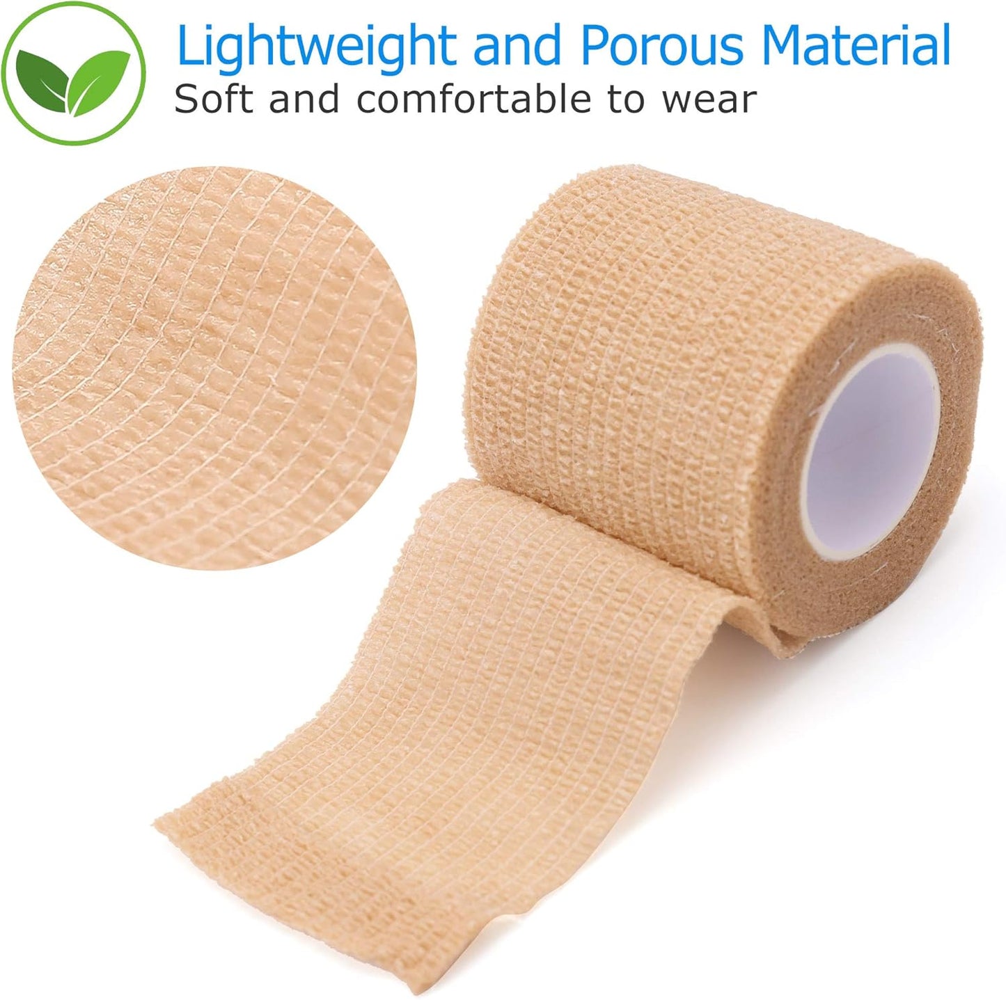 LotFancy Self Adhesive Bandage Wrap, 12 Pack, 2" x 5 Yards Non Woven Medical Tape, First Aid Tape for Athletic Wrist Ankle Sprains Swelling, Tan Color