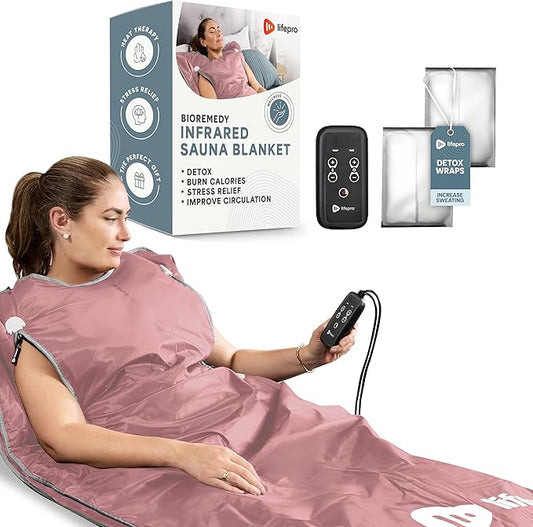 Lifepro BioRemedy Infrared Sauna Blanket – Available in 5 Colors – Portable Far Infrared Home Sauna Bag for Detox, Tension, and Relaxation – Adjustable Temp (86–158°F) & Timer – Includes Detox Wraps