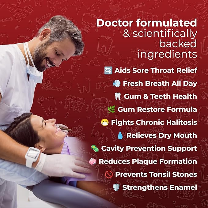 60 Chewable Tablets, Oral Probiotics for Mouth Bad Breath Treatment for Adults, 5 Strains 7 Billion CFU, Doctor Formulated Oral Probiotics for Teeth & Gums, Fresh Breath, Chronic Halitosis