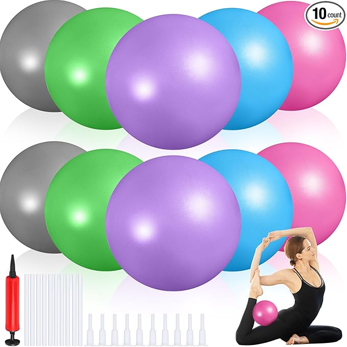 Aoriher 10 Pieces 9 Inch Exercise Pilates Ball Yoga Therapy Core Ball for Yoga Stability Barre Training Stretching Physical Posture Training Gym