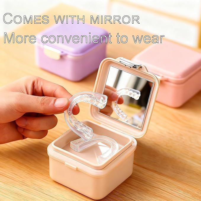 Denture Soaking Container Retainer Cleaner Case, Leak Proof Denture Bath Box with Strainer Basket, with Cleaning Brush Dentures Cup, with Mirror Waterproof Denture Holderfor Travel（beige）