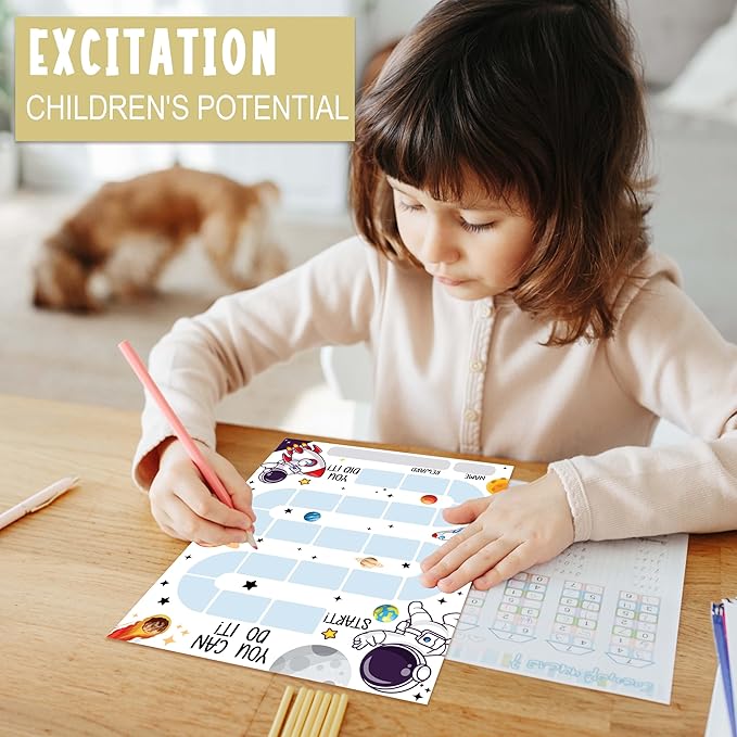 10 Outer Space Astronaut Reward Chart with 216 Round Stickers, Incentive Behavior Chart for Kids at Home Classroom, Kids Routine Daily Chore Sticker Chart-A18