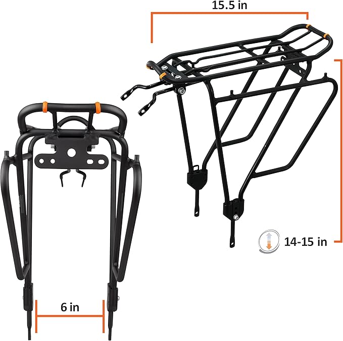 Ibera Bike Rack - Bicycle Touring Carrier Plus+ for Disc Brake/Non-Disc Brake Mount, Fat Tire Bikes, Frame-Mounted for Heavier Top & Side Loads, Height Adjustable for 26"-29" Frames