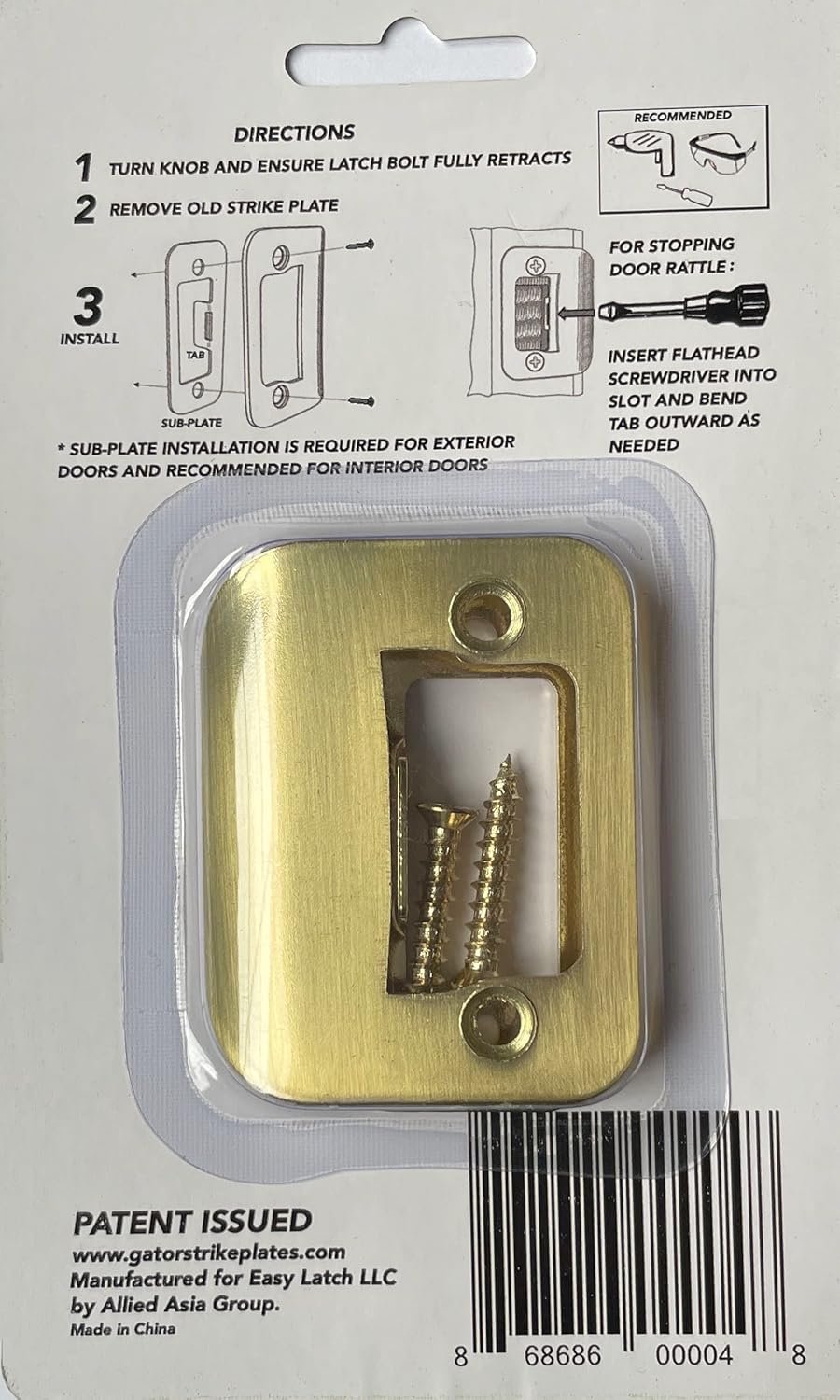 4-Pack Gator Door Latch Restorer - Strike Plate (Bright Brass)