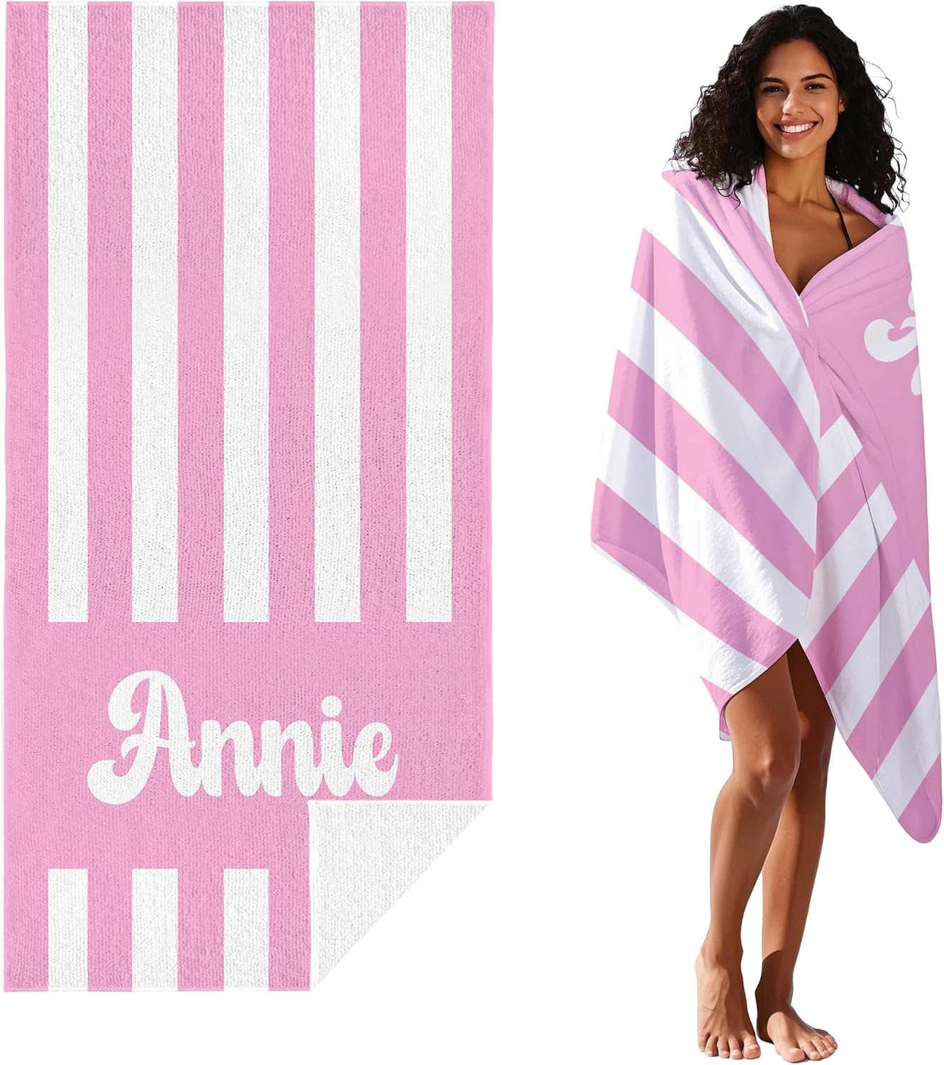 JML Personalized Beach Towel with Name, Custom Cabana Stripe Beach Towel, Customized Microfiber Pool Towel, Quick Dry & Absorbent Swim Towel for Adult,Mother's Day, Birthday, Summer Holiday,Vacation