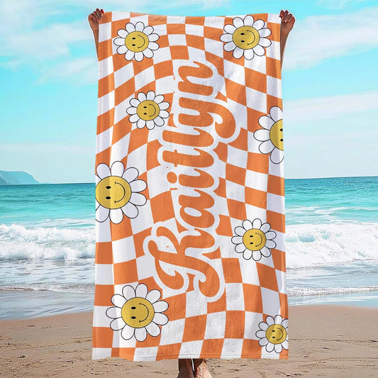 JML Personalized Beach Towel with Name, Custom Flower Beach Towel, Customized Microfiber Pool Towel, Quick Dry & Absorbent Swim Towel for Adult,Anniversary, Birthday, Summer Holiday,Vacation