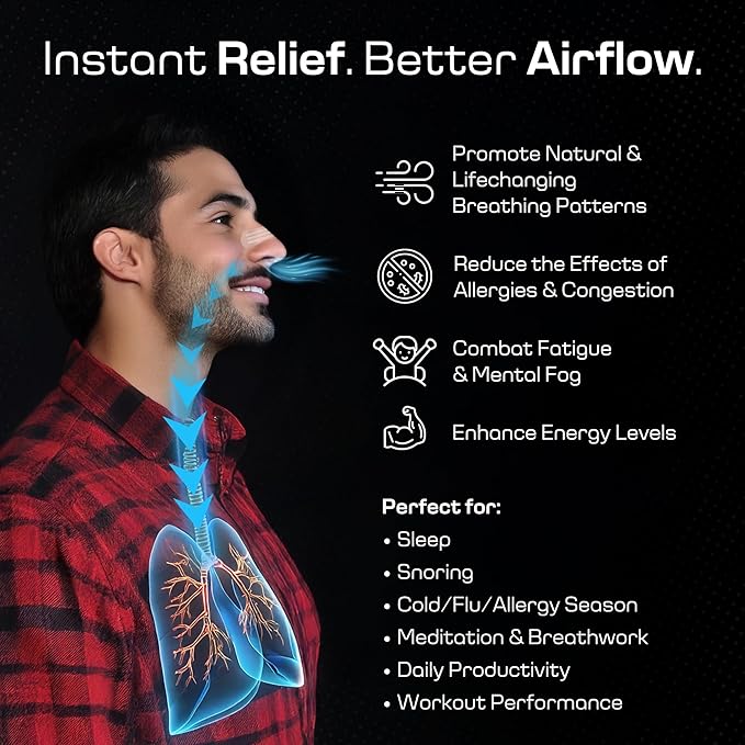 Nasal Strips for Snoring & Sleeping (60 PK) - Nose Strips for Breathing - Deviated Septum Tape & Sinus Congestion Relief for Adults - Improve Sleep Quality, Energy and Productivity, Lessen Snoring