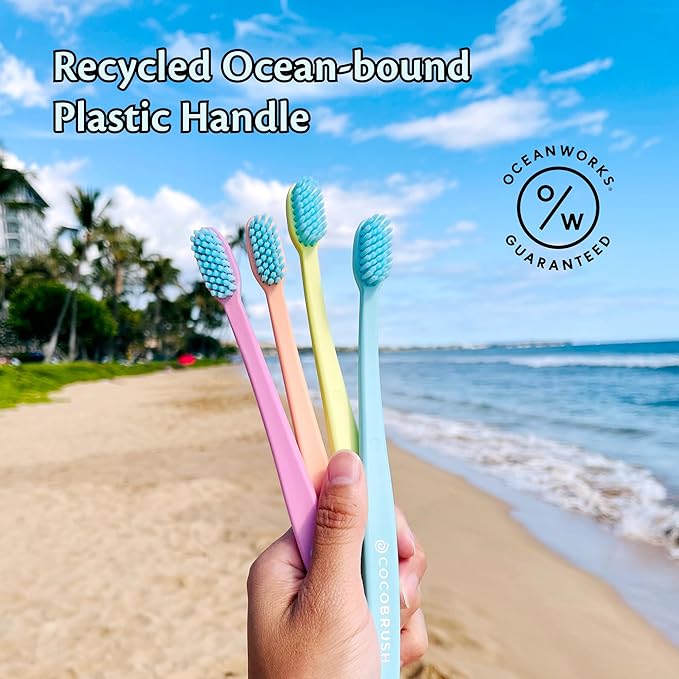 Cocofloss Cocobrush, Ultra-Soft Manual Toothbrush, Dentist-Designed, Gentle on Gums, Made from Recycled Plastic, Orange Zest