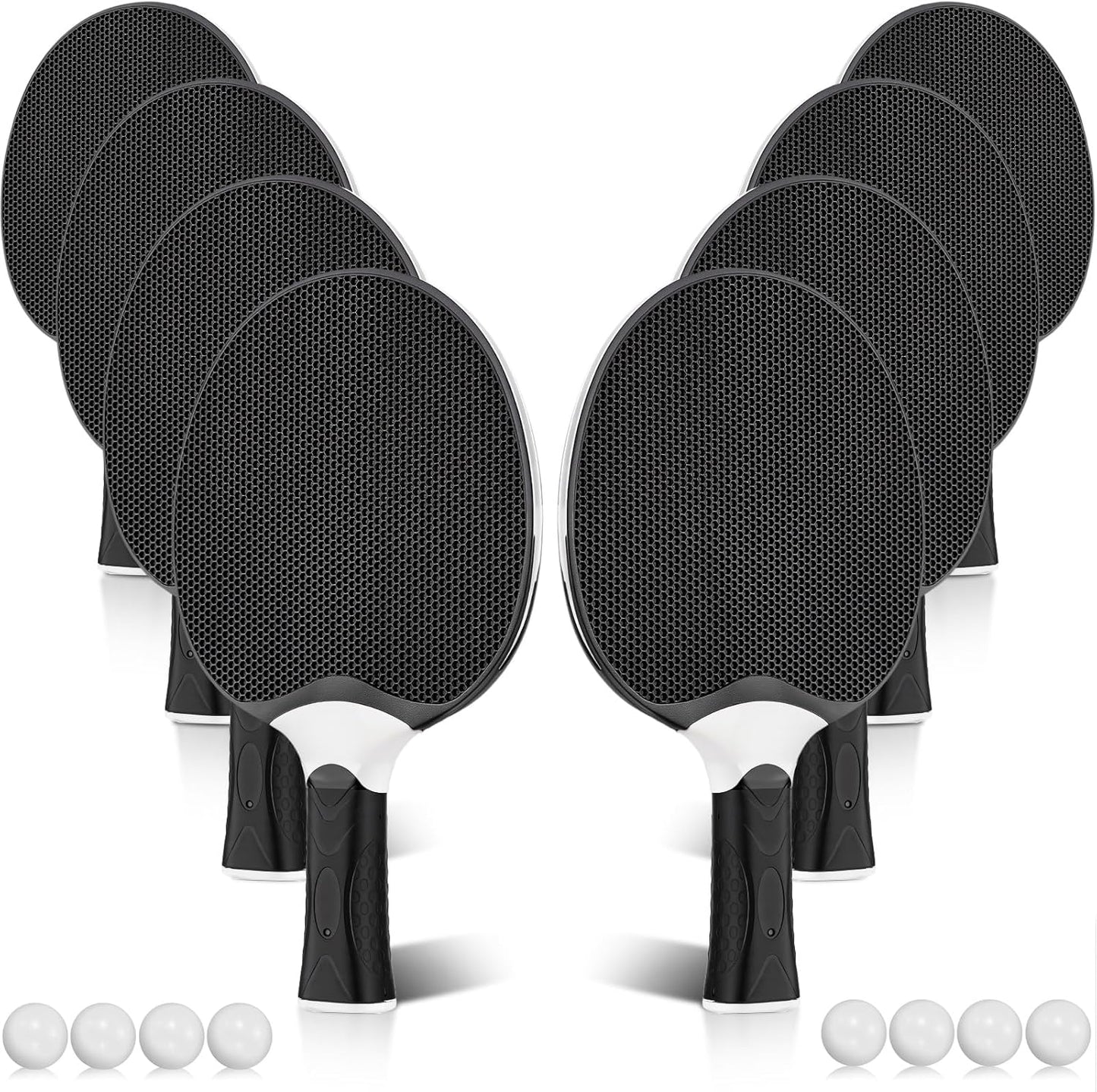Junkin 8 Pieces Table Tennis Paddles Kit Professional Rackets Set Portable Composite Rubber Table Tennis Racquets with 8 Balls for Indoor and Outdoor