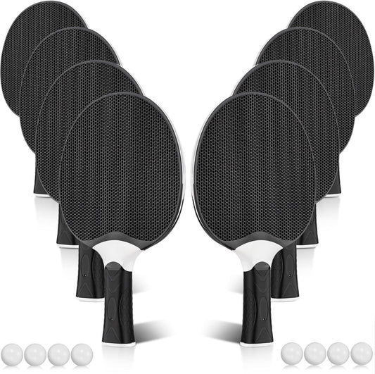 Junkin 8 Pieces Table Tennis Paddles Kit Professional Rackets Set Portable Composite Rubber Table Tennis Racquets with 8 Balls for Indoor and Outdoor