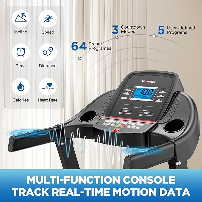 4.0HP Treadmills for Home, Folding Treadmill with 15% (8.5°) Auto Incline, 300 LBS Capacity, 10 MPH Speed, 18''x50'' Wide Belt, Bluetooth, App, 64 Preset Programs, Pulse Monitor, BMI Detector