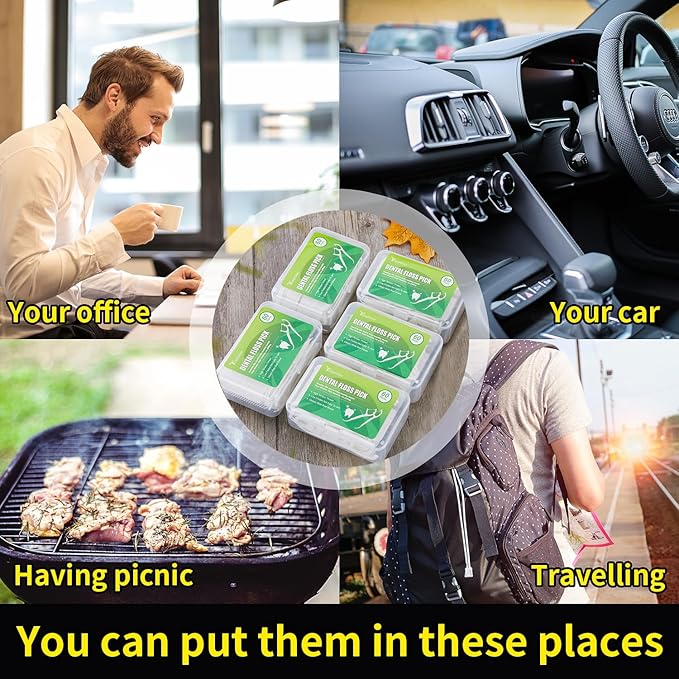 Dental Floss Picks, 5 Travel Floss Cases 300 Counts Dental Flossers,Floss Sticks,Tooth Floss,Dental Sticks,Dental Picks Disposable,Teeth Flossers Picks,Gift 1 Mini Toothpick Box.