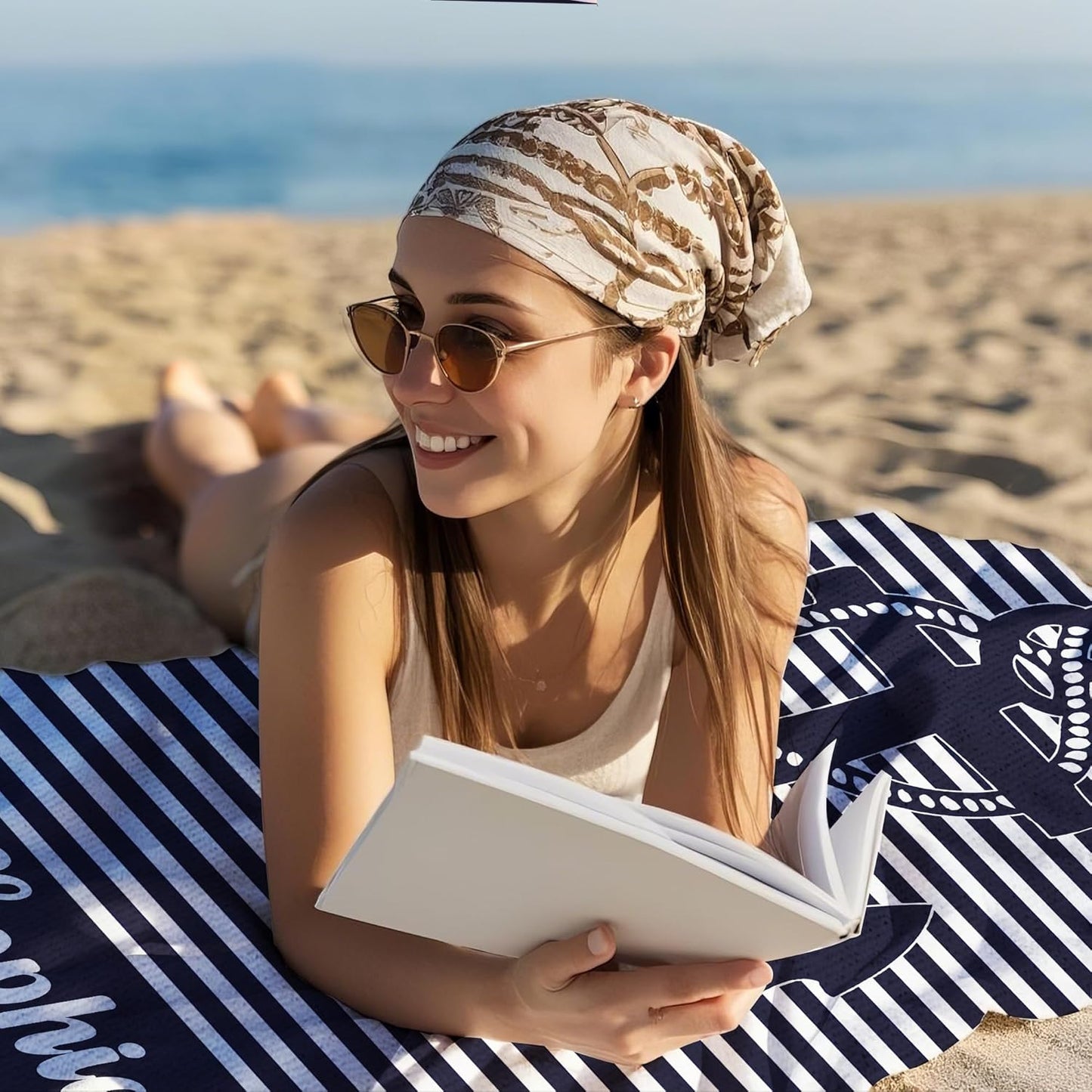 JML Personalized Beach Towel with Name, Custom Anchor Beach Towel, Customized Microfiber Pool Towel, Quick Dry & Absorbent Swim Towel for Adult,Anniversary, Birthday, Summer Holiday,Vacation