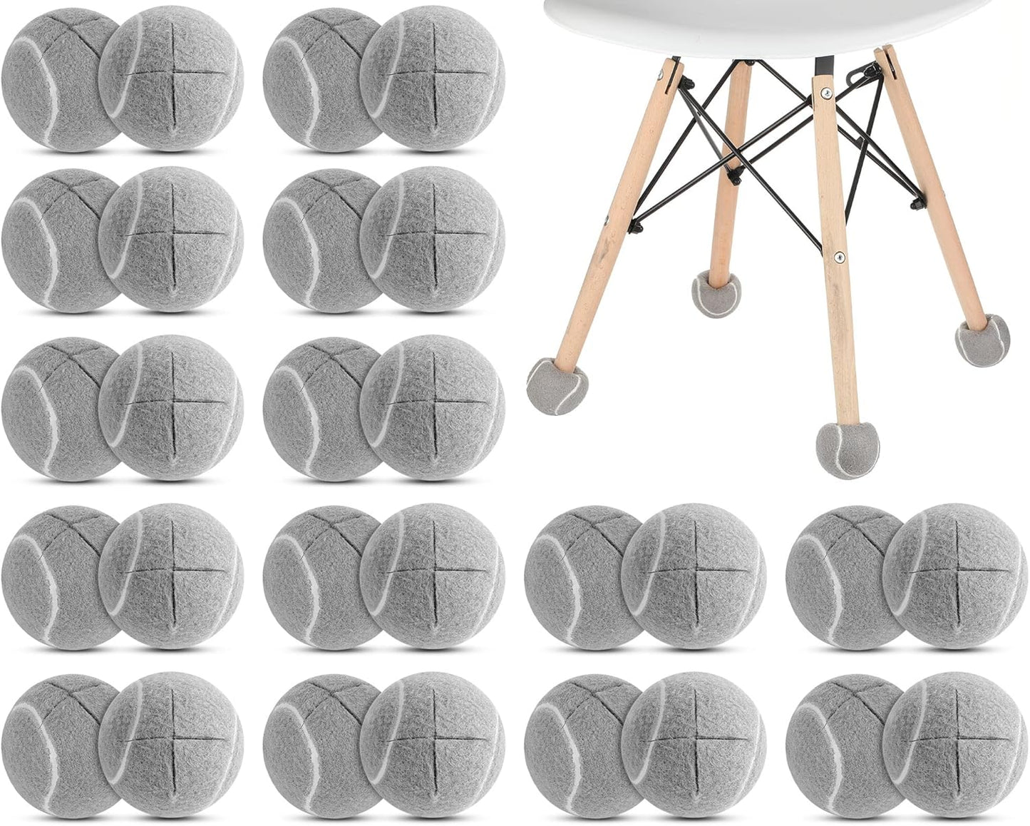 Macarrie 40 Pieces Precut Tennis Balls for Chairs Tennis Ball Chairs Foot Covers for Furniture Leg Classroom Floor Protection Chair Desk Legs Coverings(Gray)