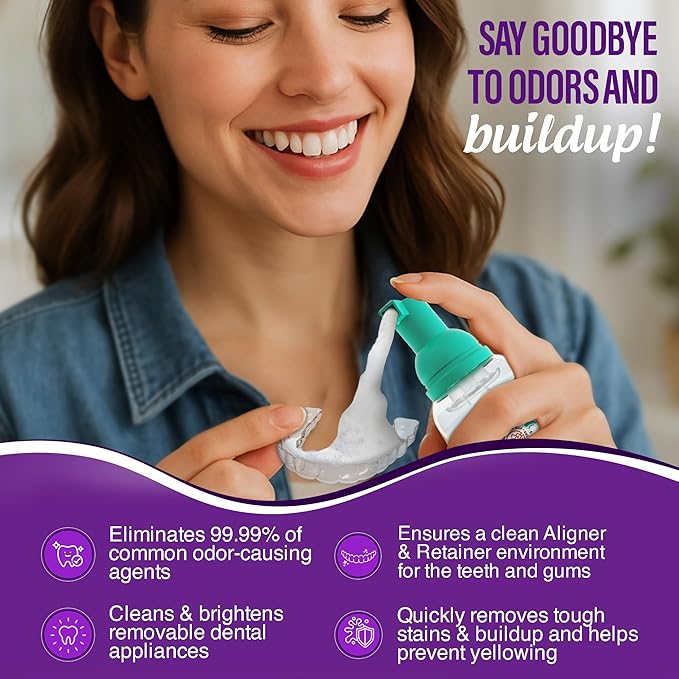 GuruNanda Aligner & Retainer Cleaner Foam – Gentle Cleaning for Aligners, Retainers, Veneers & Mouthguard, Helps Neutralize Odors, Ideal for Daily Use, 100 ml