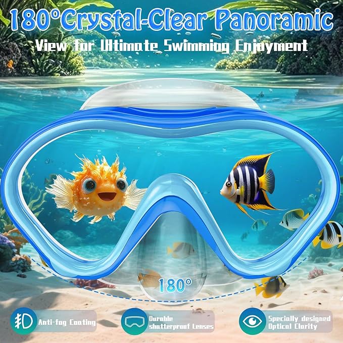 Kids Swim Goggles with Nose Cover -Diving Mask Leak-Proof Design for Boys Girls Ages 5-15 | Anti-Fog & UV Protection Swimming Glasses