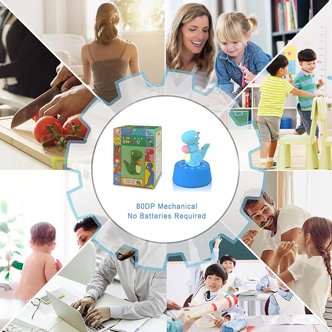 60 Minutes Mechanical Kitchen Timer,Cute Dinosaur Timer for Kids,Wind Up Egg Timer for Cooking,Reading,Classroom and Do Sports. (Sky Blue)