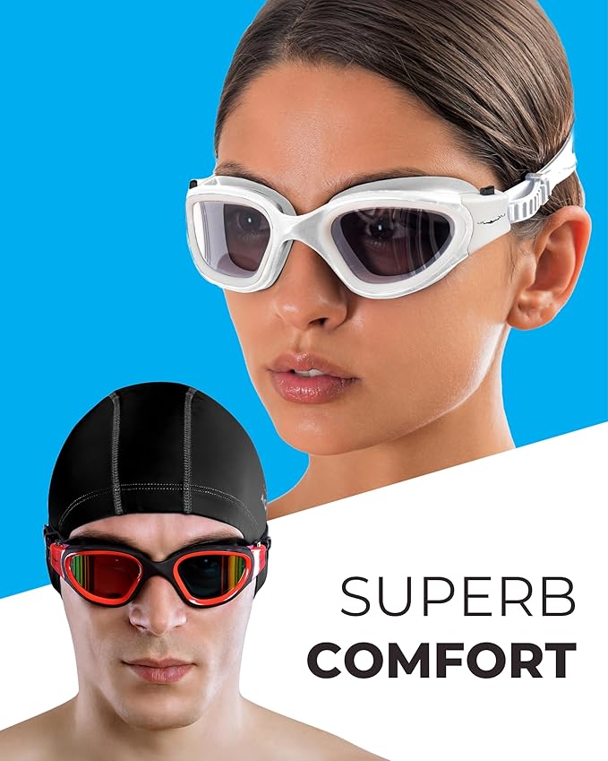 AqtivAqua Swimming Goggles, DX Wide View Swim Goggles for Adult Men Women, Anti Fog No Leaking