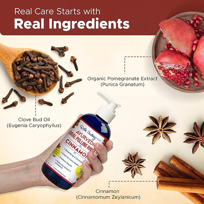 Dale Audrey Ayurvedic Nano Hydroxyapatite Oil Pulling for Teeth and Gums | Cinnamon Flavored Organic Oral Rinse Mouthwash for Bad Breath | Essential Oils for Teeth Whitening & Fresh Breath | (8 oz)