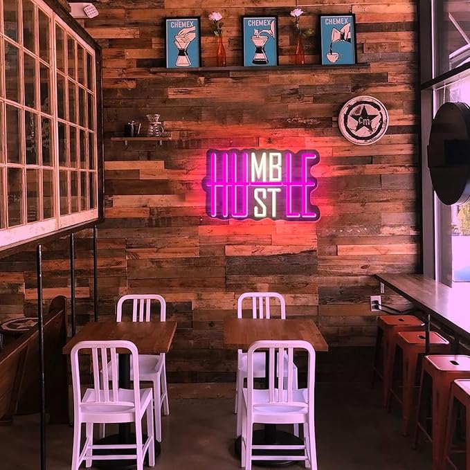 LED Neon Sign HUSTLE Neon Light Christmas Wedding Party Decoration Wall Neon Lamp USB Powered Children Bedroom Night Light Gift (HUSTLE)