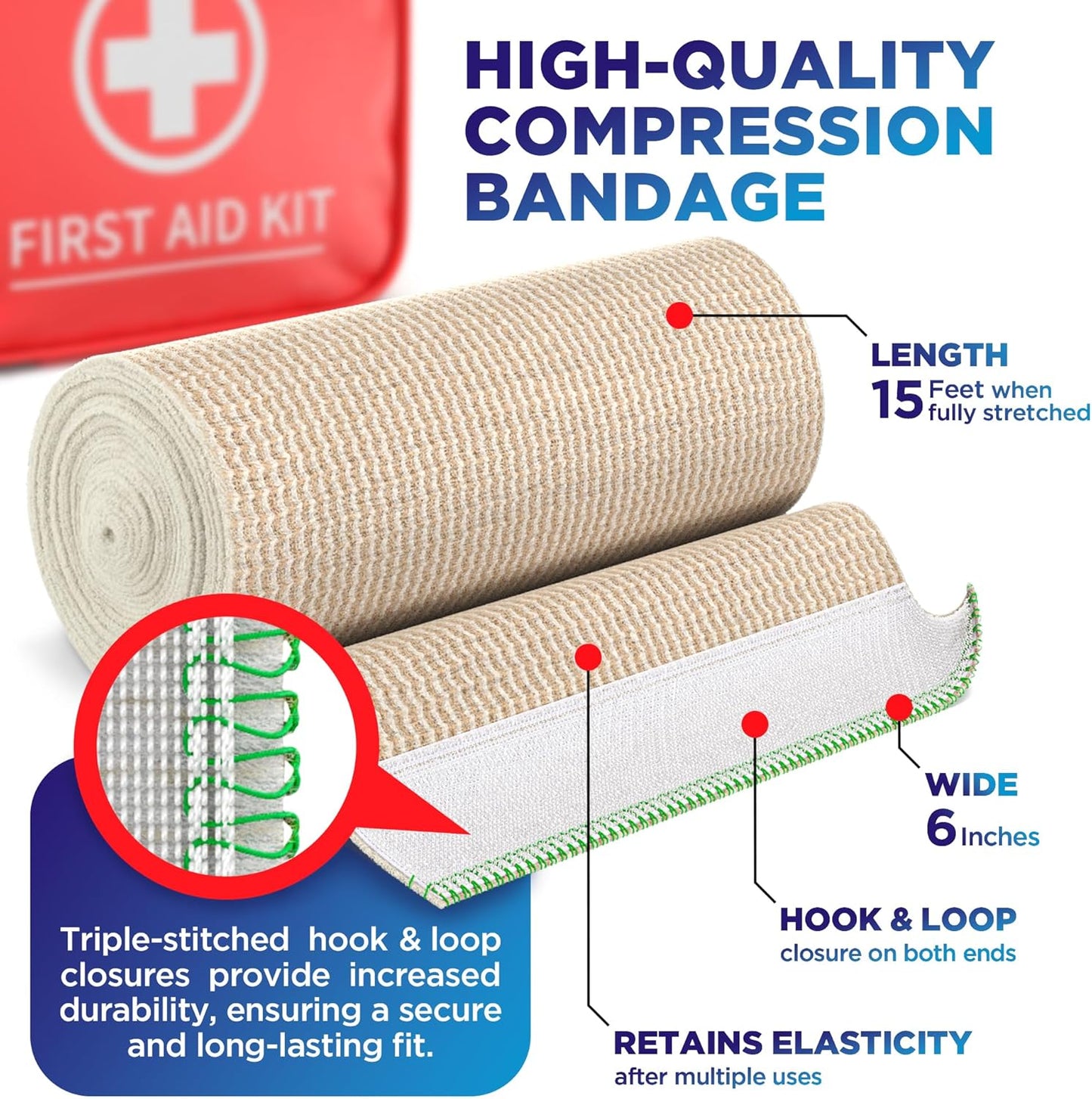 6” Premium Elastic Bandage Wrap - 10 Pack - Hook & Loop Closures - Wide Compression Bandage Wrap - Waist, Legs, Knee, Lymphedema, Body Wrap