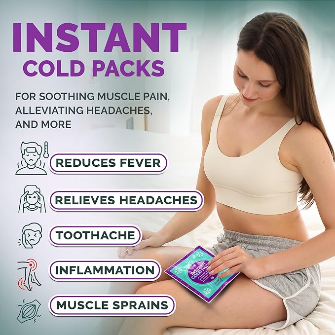 Instant Ice Cold Pack (6” x 5”) - 50 Packs Disposable Instant Ice Packs for Injuries | Cold Compress Ice Pack for Pain Relief, Swelling, First Aid, Toothache, & Outdoor Activities -Subscribe & Save