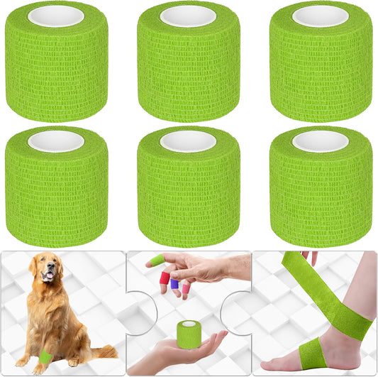 6 Pack 2 Inches Self Adhesive Bandage Wrap Breathable Cohesive Bandage Elastic Tape for Pets, Athletic, Sports, Wrist, Knee, Ankle(5 Yards Per Roll, Grass Green)